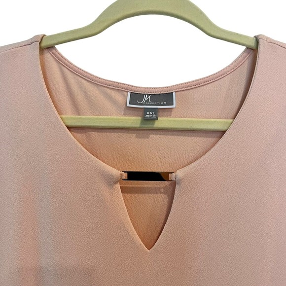 Jm Collection Rose Pink Top Blouse Womens 2X Keyhole Sleeves Gold Neck Detail - Picture 5 of 8